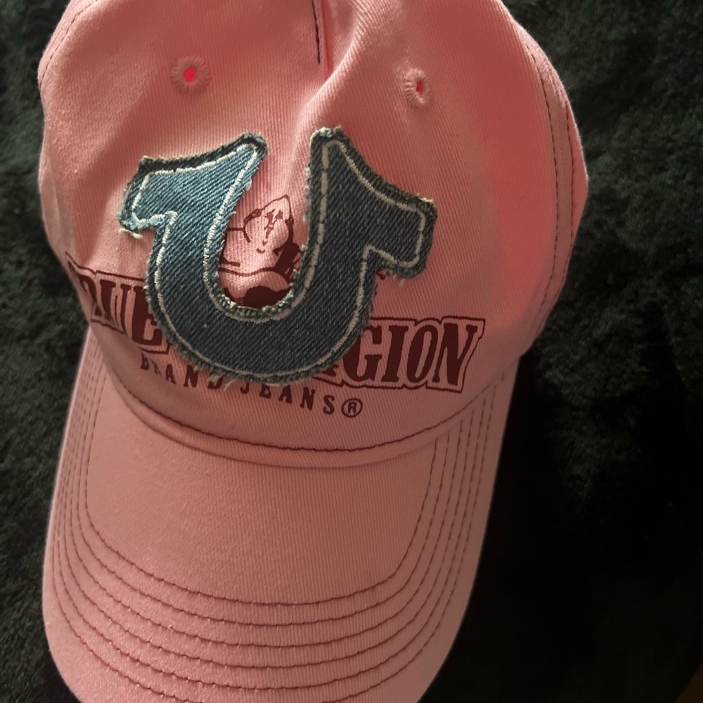 True Religion Pink Baseball Cap with Blue Accents